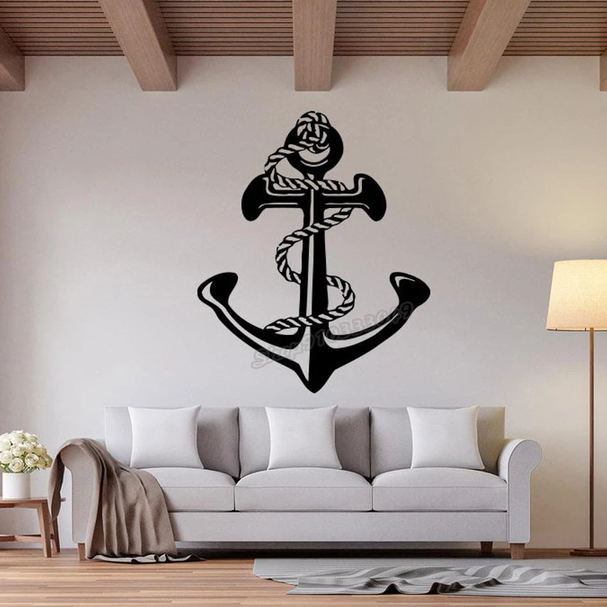Home Bathroom Floor Tiles - Nautical Anchor Wall Decal Sea Life