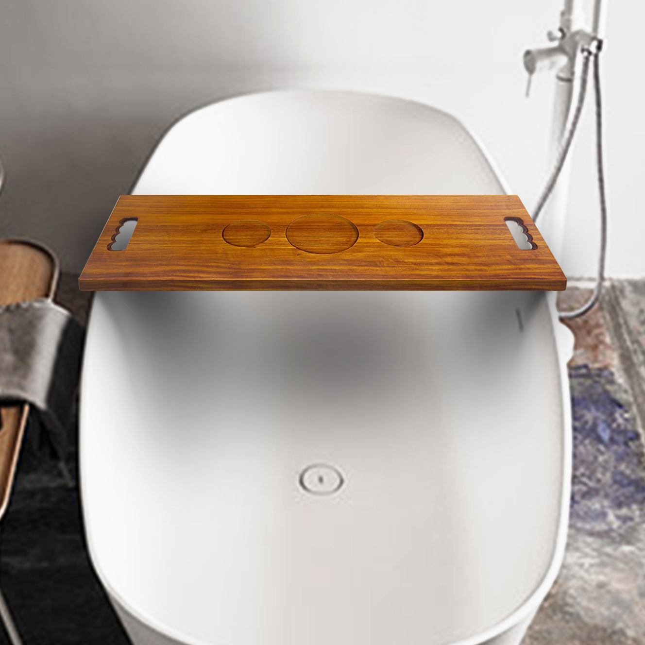 Solid Wood Bathtub Tray with S - огляд і ціна Bath Caddy Tray