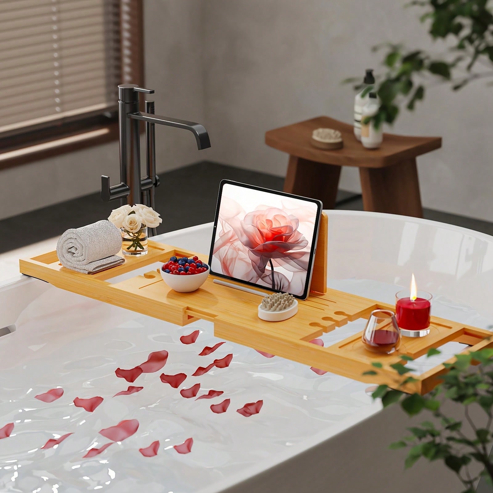 Bamboo Bathtub Caddy Tray, Ext - огляд і ціна Bath Caddy Tray