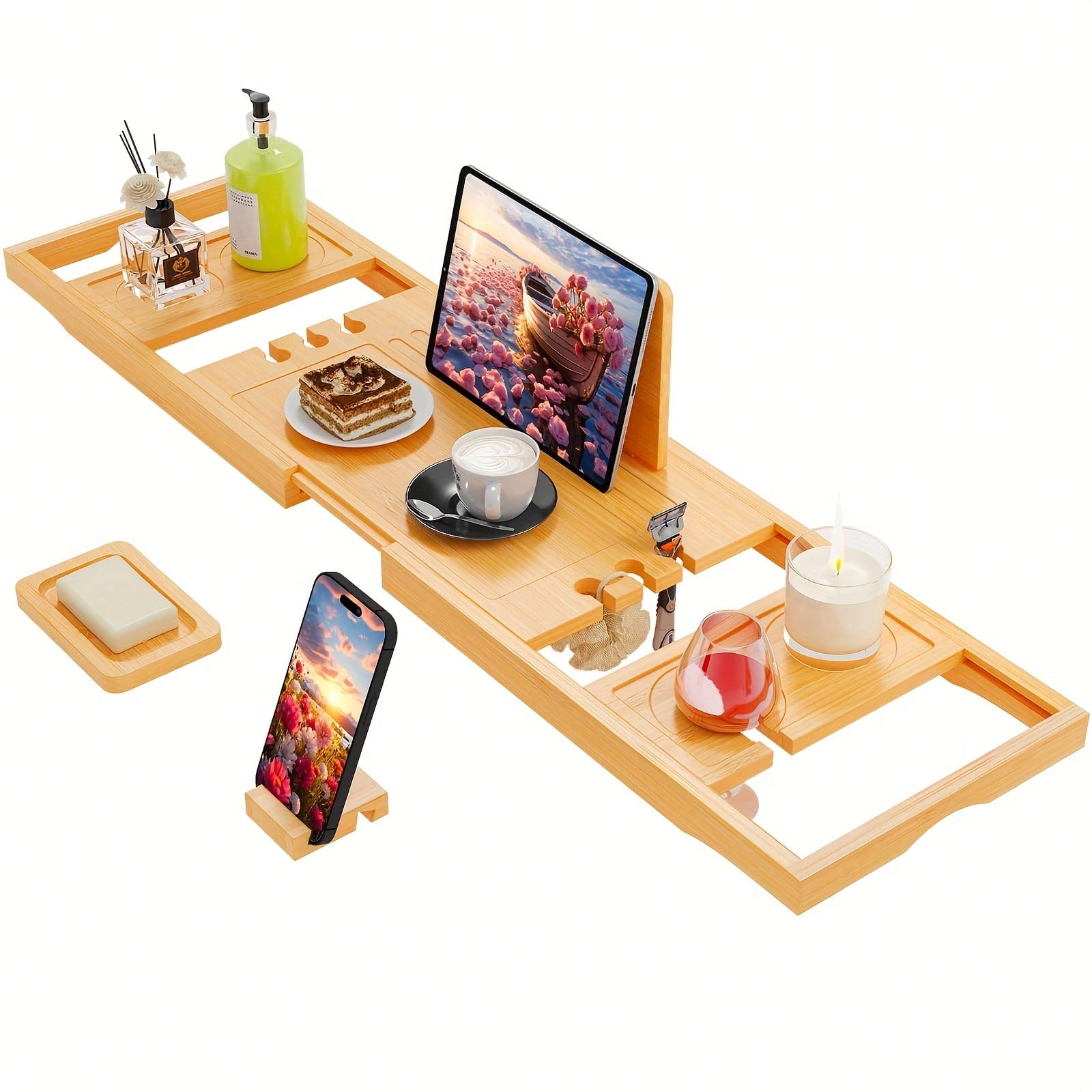 Bamboo Bathtub Caddy Tray, Ext - огляд і ціна Bath Caddy Tray