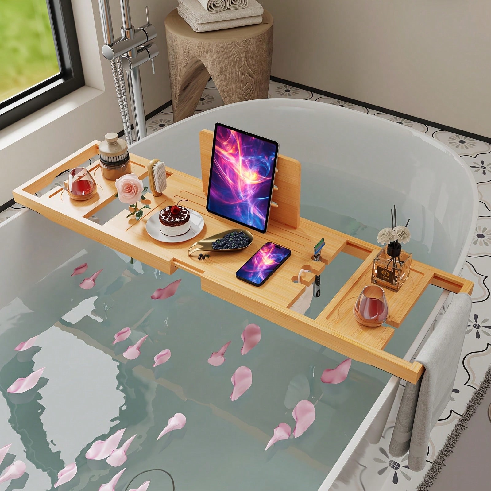 Bamboo Bathtub Caddy Tray, Ext - огляд і ціна Bath Caddy Tray