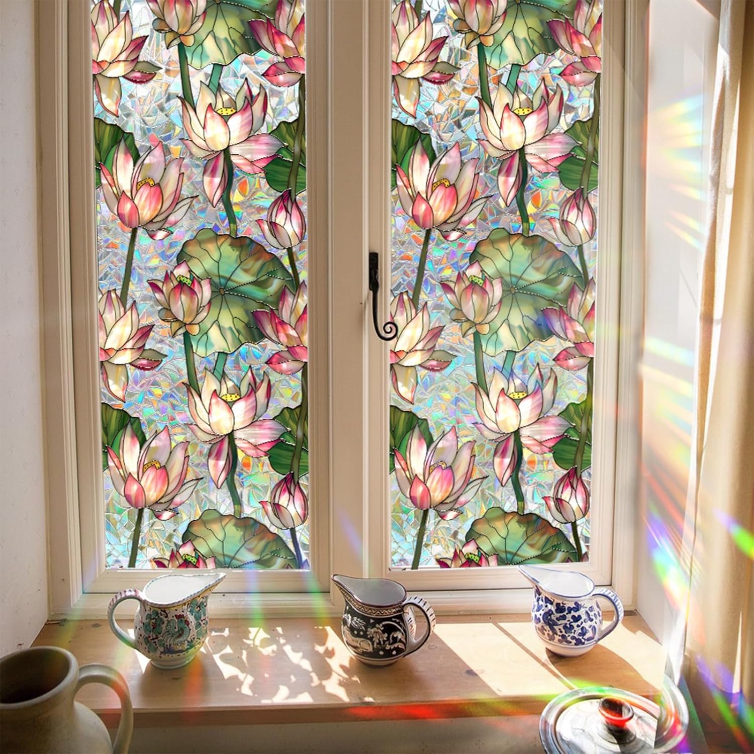 Lotus Flowers Stained Glass Wi - огляд і ціна Home Bathroom Window Tint