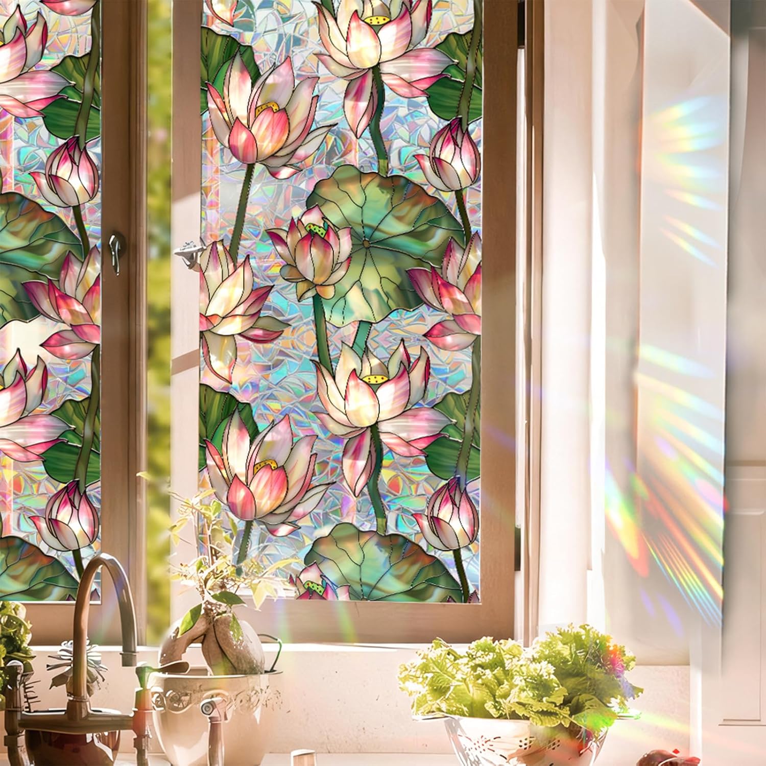 Lotus Flowers Stained Glass Wi - огляд і ціна Home Bathroom Window Tint