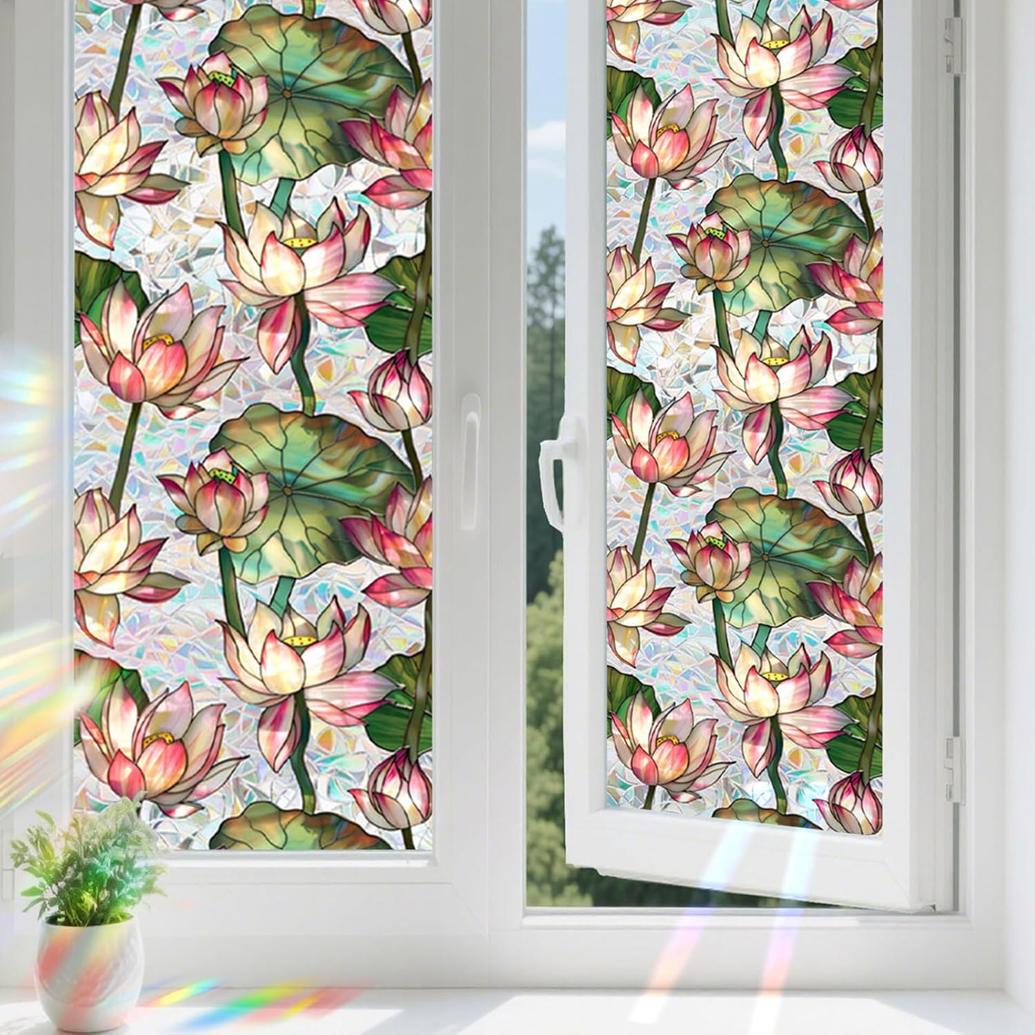 Rainbow Lotus Stained Glass Wi - огляд і ціна Home Bathroom Window Tint