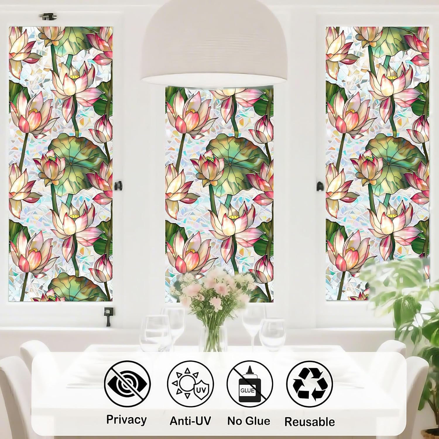 Rainbow Lotus Stained Glass Wi - огляд і ціна Home Bathroom Window Tint